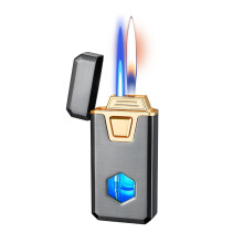 Intelligent VoiceControlled Windproof Double Flame Butane Lighter with Transparent Window for Camping, Candles and Men's Gift (Black1)