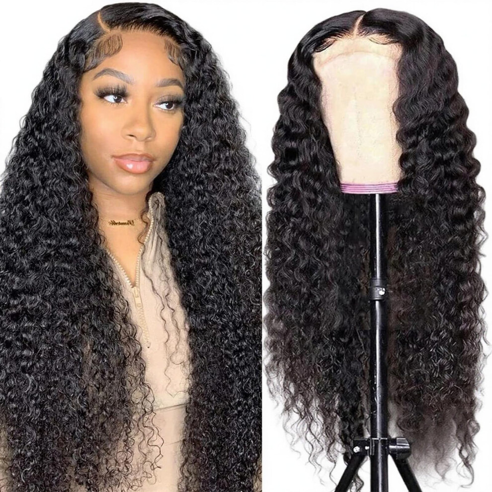 Unisex 20 Inch Deep Wave Human Hair Lace Front Wig 4X4 Hd Glueless Brazilian Virgin Hair 200 Density Natural Hairline