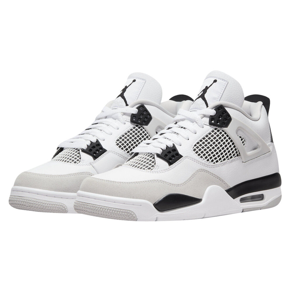 (UK8/EUR42.5) Air Jordan 4 Retro Military Black Men's Adult Kids AJ4 White Grey