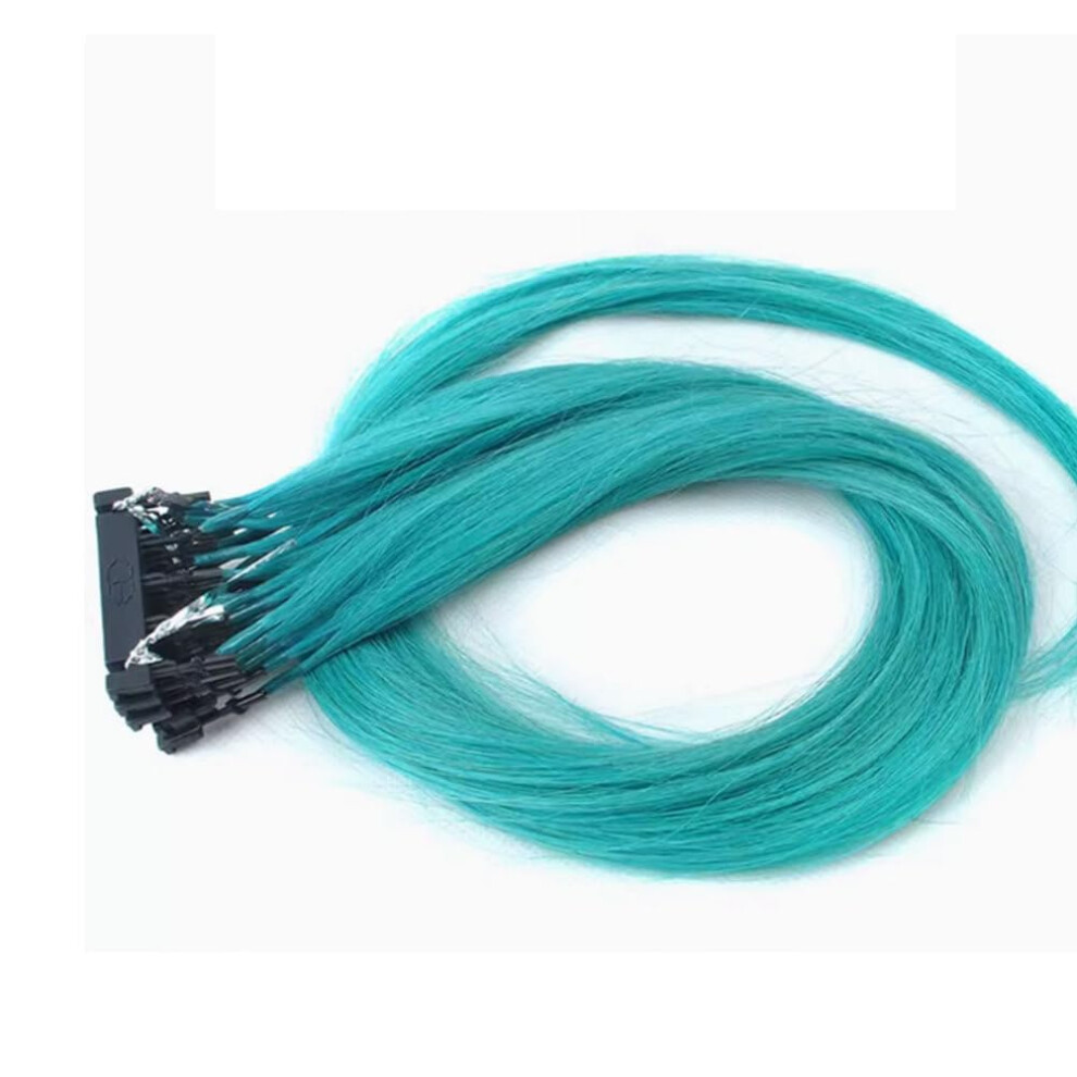 Unisex Blue 28 Inch Sky 6D Remy Human Hair Extensions For Women, Virgin, Seamless Notrack, 10 Rows