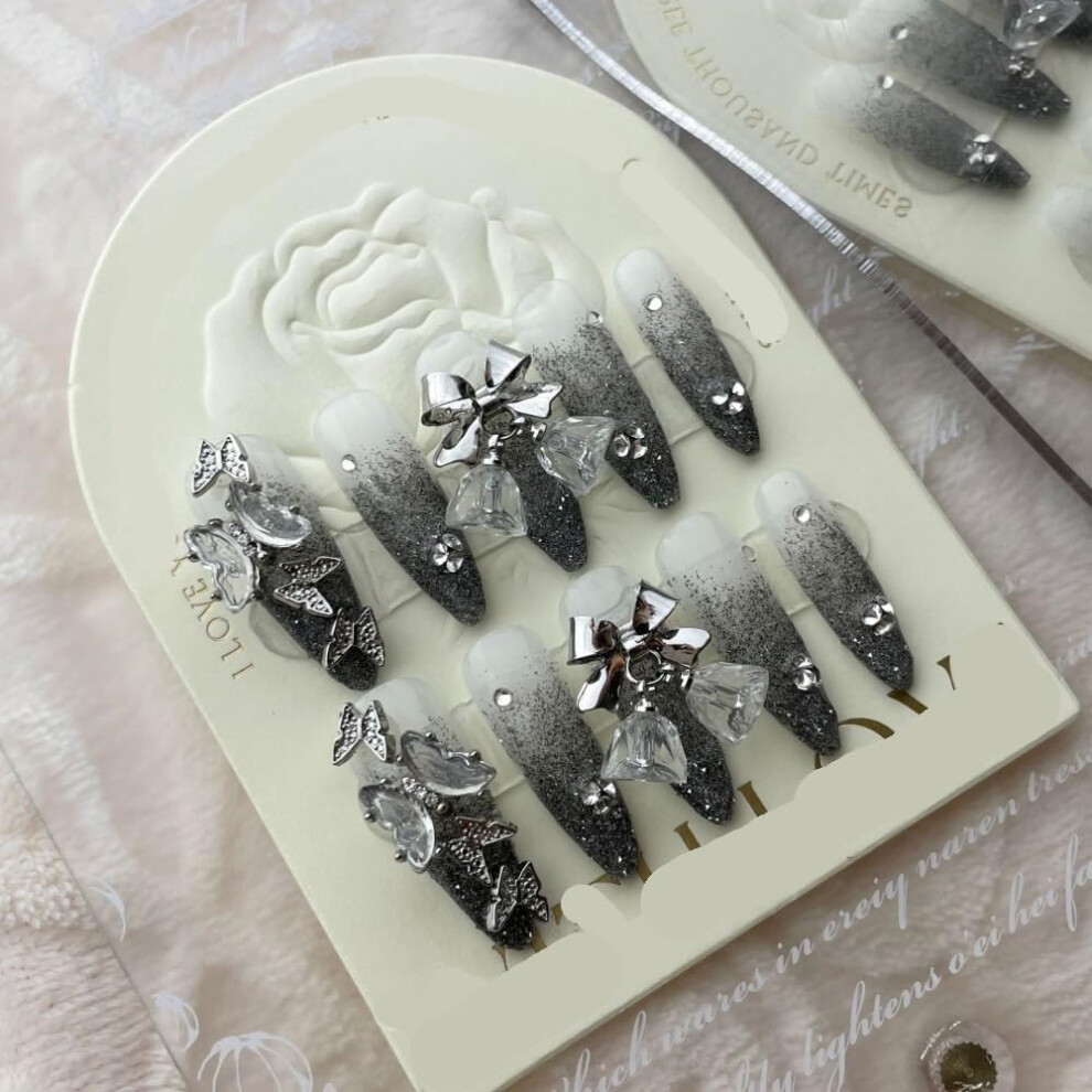 Handmade Luxury Diamond Press On Nails with Full Diamond Decoration Phototherapy Nail Stickers
