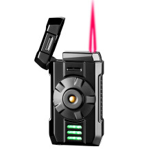 Torch Lighter Windproof Red Flame with Visible Fuel Window Refillable Adjustable Portable for Men and Women Black