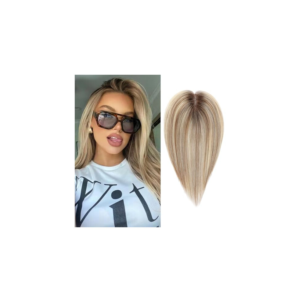 Unisex Brown Human Hair Topper For Women Ombre Blonde Lace Base With Clips For Thinning Hair Volume