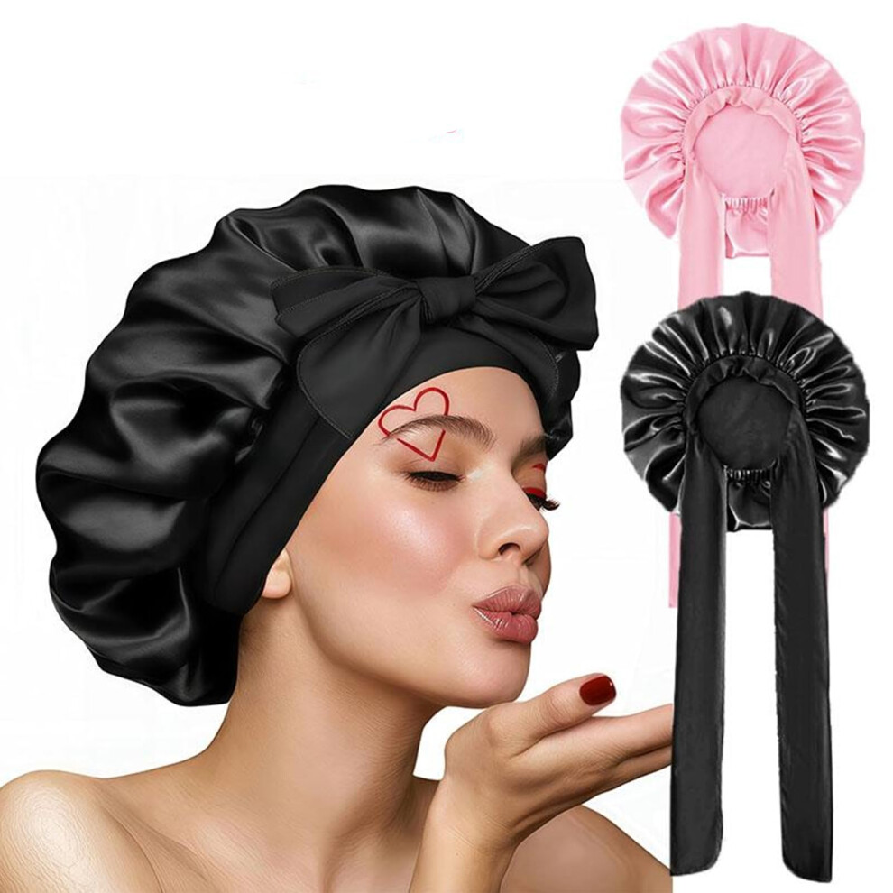 Satin Hair Drying Hood and Bonnet Set for Women, Frizz Reduction Overnight Protection