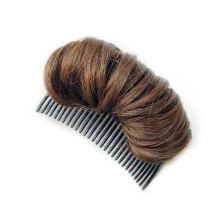 Clip In Hair Bun with Natural Curl Texture, Instant Volume Boost Synthetic Chignon Brown