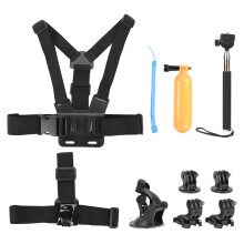 Chest Strap Harness with J Hook and Screw for Action Cameras, Action Camera Chest Harness with Selfie Stick and Suction Cup Mount, Universal Kit for