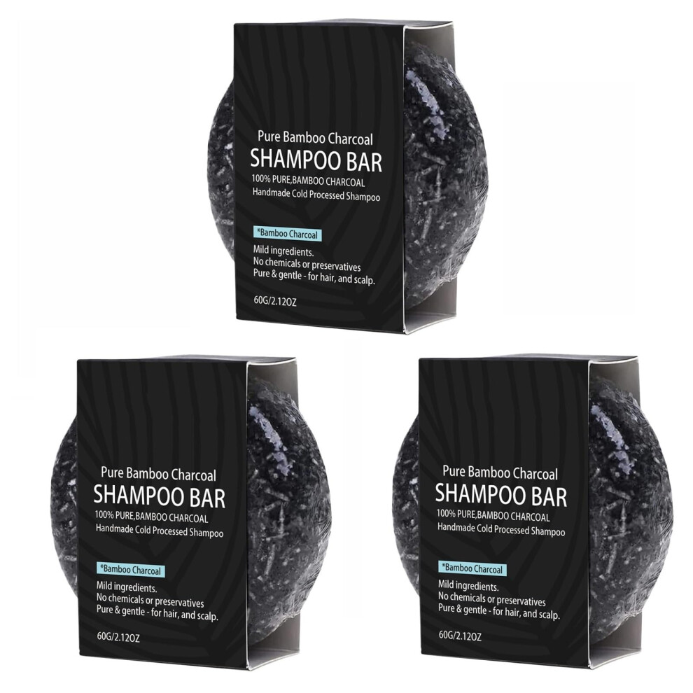 Bamboo Charcoal Shampoo Bar Organic Unscented for Hair Growth and Scalp Cleansing 3 Pack
