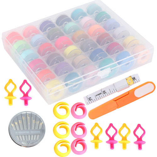 Pre-Wound Bobbins High Tenacity Polyester Thread Plastic Sided Bobbins with Bobbin Storage Case Assorted Colors Threads for Sewing Machine Users 2