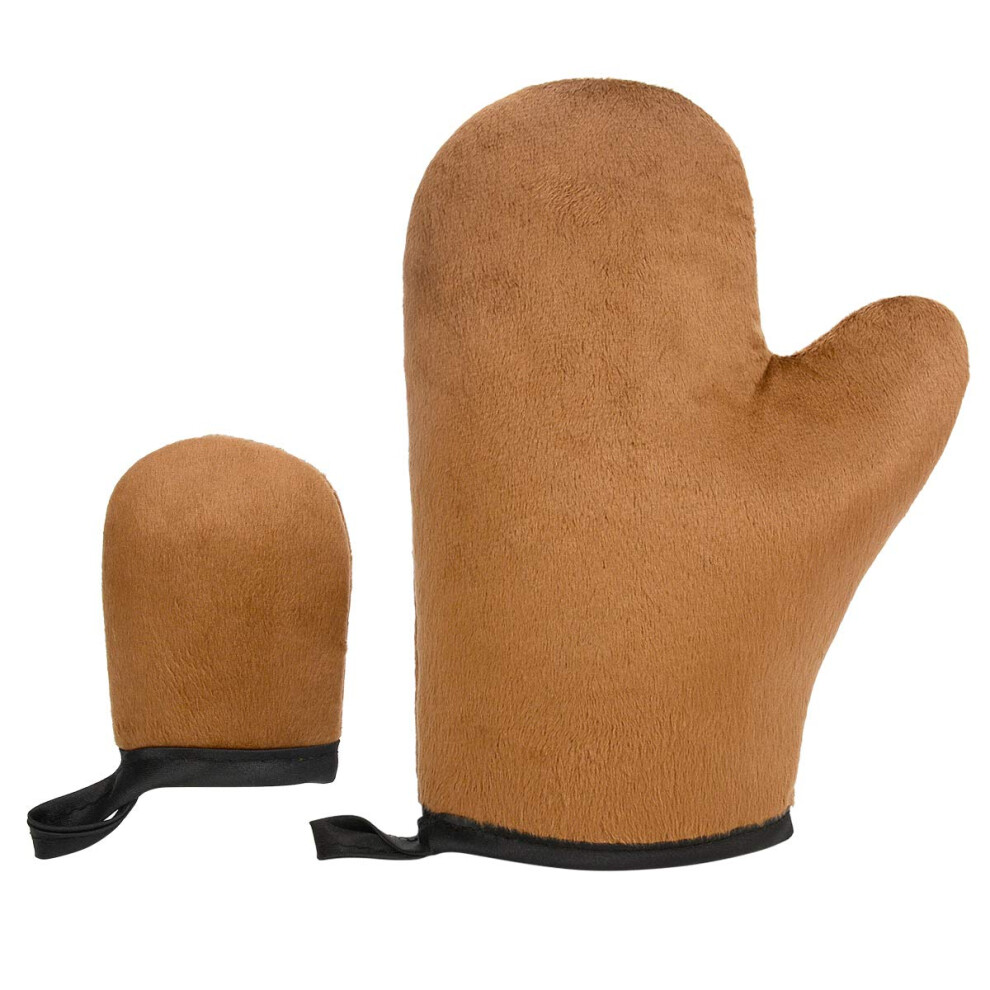 Brown Self Tanning Mitt With Thumb And Face Applicator, Washable Reusable Glove For Lotion And Mousse
