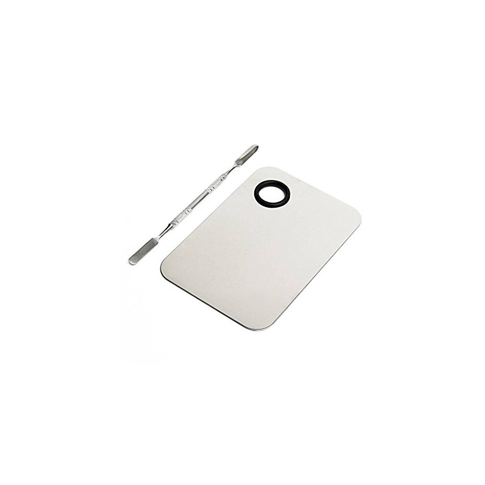Silver Makeup Mixing Palette Stainless Steel With Spatula Hygienic Surface For Foundation And Eyeshadow
