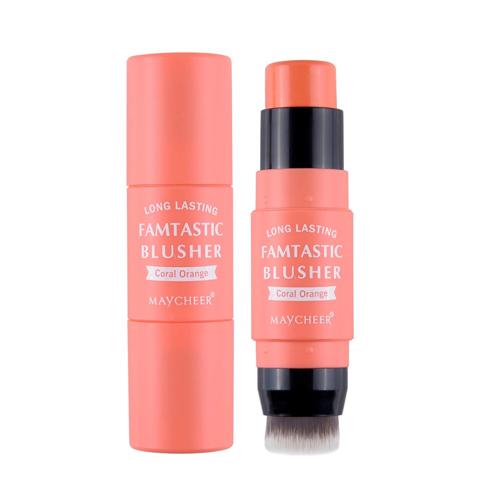 Double Ended Cream Blush and Bronzer Stick with Builtin Brush 2 in 1 Face Makeup 0.26Oz (03)