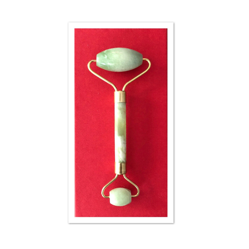 100% Pure Jade Face Roller AntiWrinkle Facial Massage Roller for Cooling Skin Therapy and Puffiness Reduction
