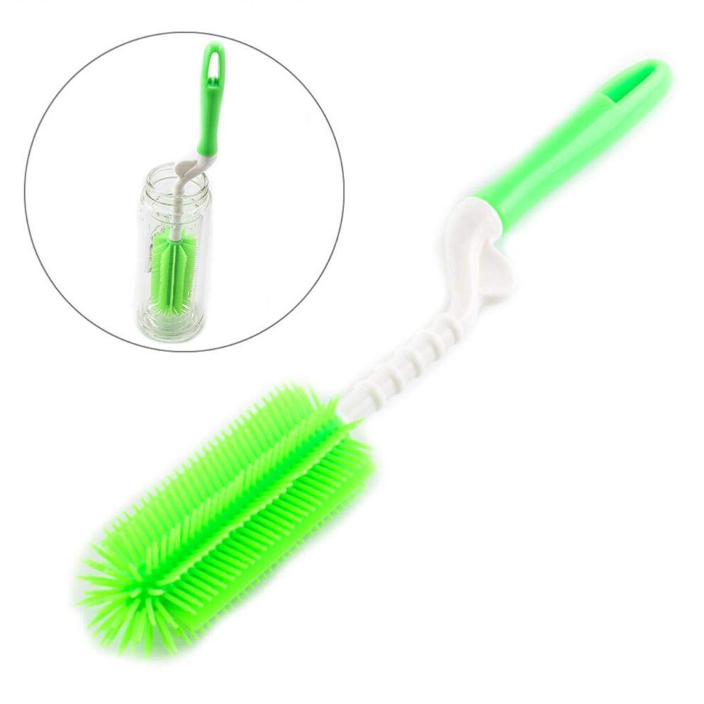 Silicone Bottle Brush with 360 Rotating Handle, Long Reach NonScratch Cleaner for Baby Bottles and Glassware