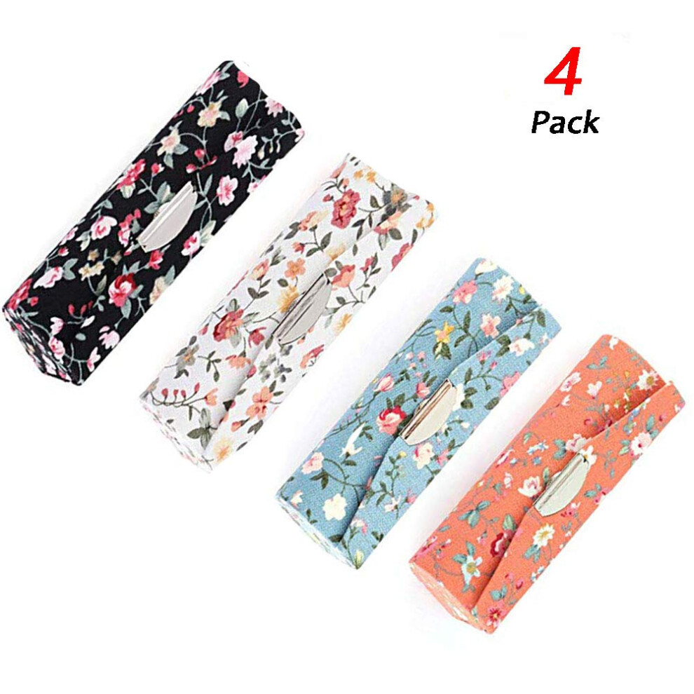 Flower Print Lipstick Case with BuiltIn Mirror, TravelFriendly Holder 4 Pack for Secure Storage