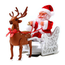 Trenó de alce com boneco de Papai Noel de qualidade premium, decoração natalina elétrica com mecanismo de caminhada automática, música e luz,