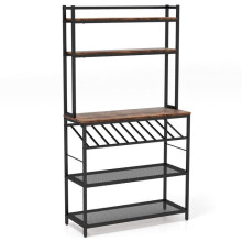 Étagère de cuisine - HELLOSHOP26 - 90x35x165 cm - Design industriel - Rangement 10 bouteilles - Métal et bois