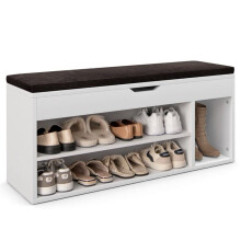 Banc à chaussures - HELLOSHOP26 - 104 x 30 x 48 cm - 3 étagères - Coussin moelleux - Blanc