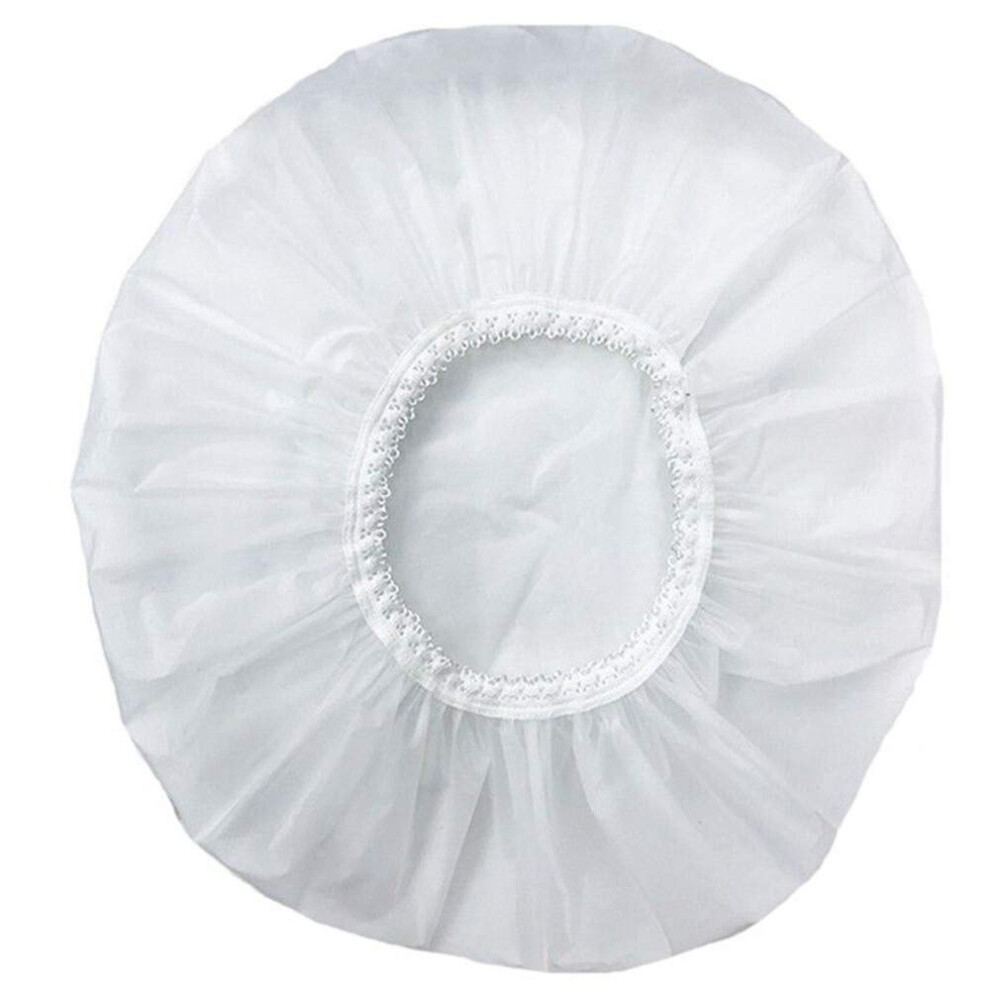 White Waterproof Shower Cap for Women, Reusable Elastic Hair Cover for Bathing and Shower