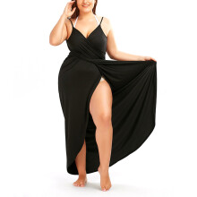 Women's Spaghetti Strap Deep V-Neck Maxi Slit Dress Long Flowy Dress for Beach Resort Sundress with Breathable Fabric and Slim Design