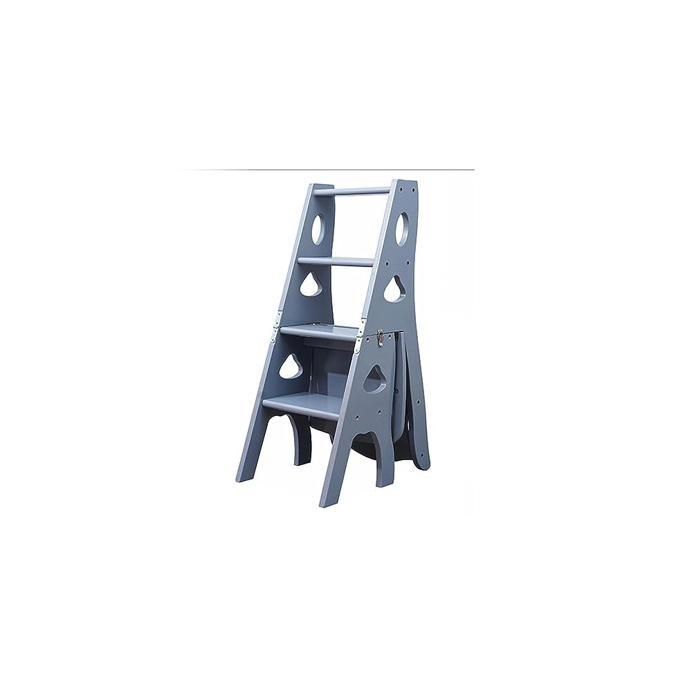 Wooden Folding Ladder Chair 2In1 Step Stool With Storage Shelf For Home And Library Use 9070919587092