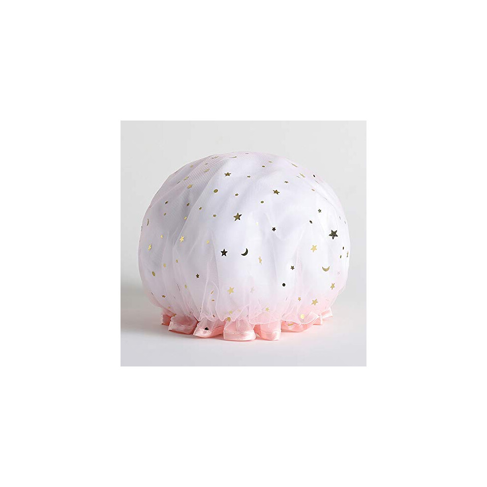 Shower Cap for Women Waterproof Double Layer Elastic Fit Reusable Lightweight TravelFriendly