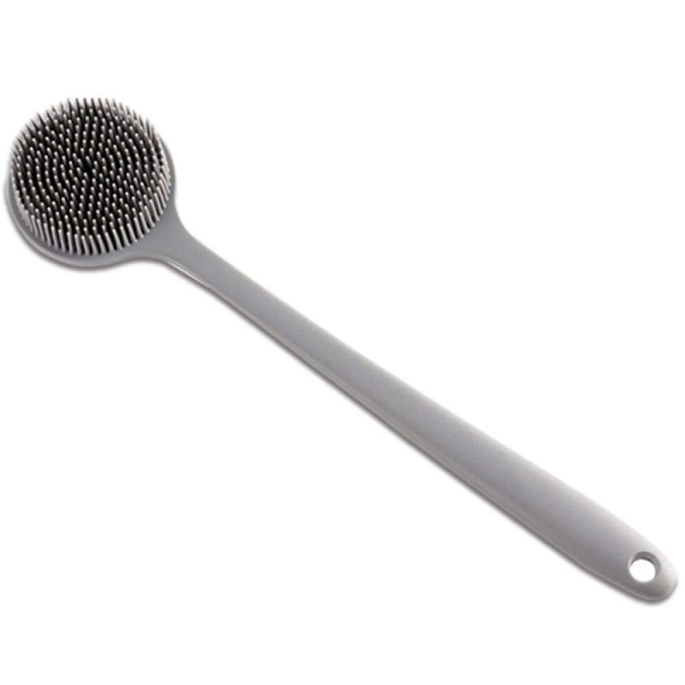 Gray Silicone Back Scrubber With Long Handle For Gentle Exfoliation And Nonslip Grip