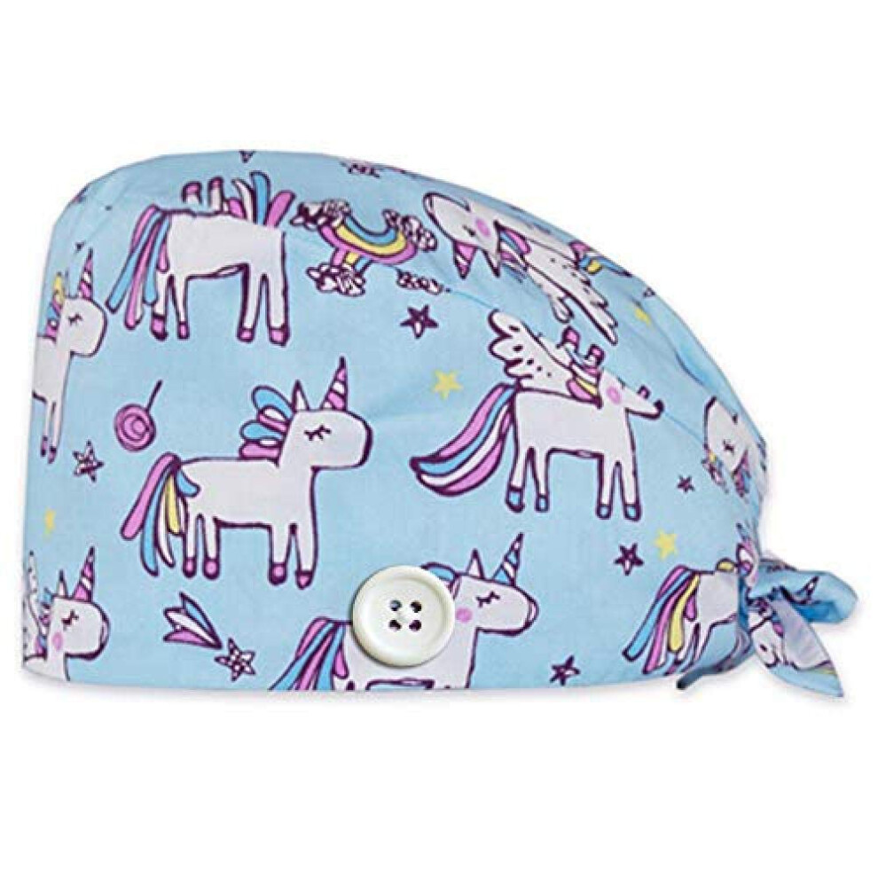 Scrub Cap With Buttons And Sweatband, Breathable Cotton Tie Back Bouffant Hat For Full Hair Coverage 9450606280138