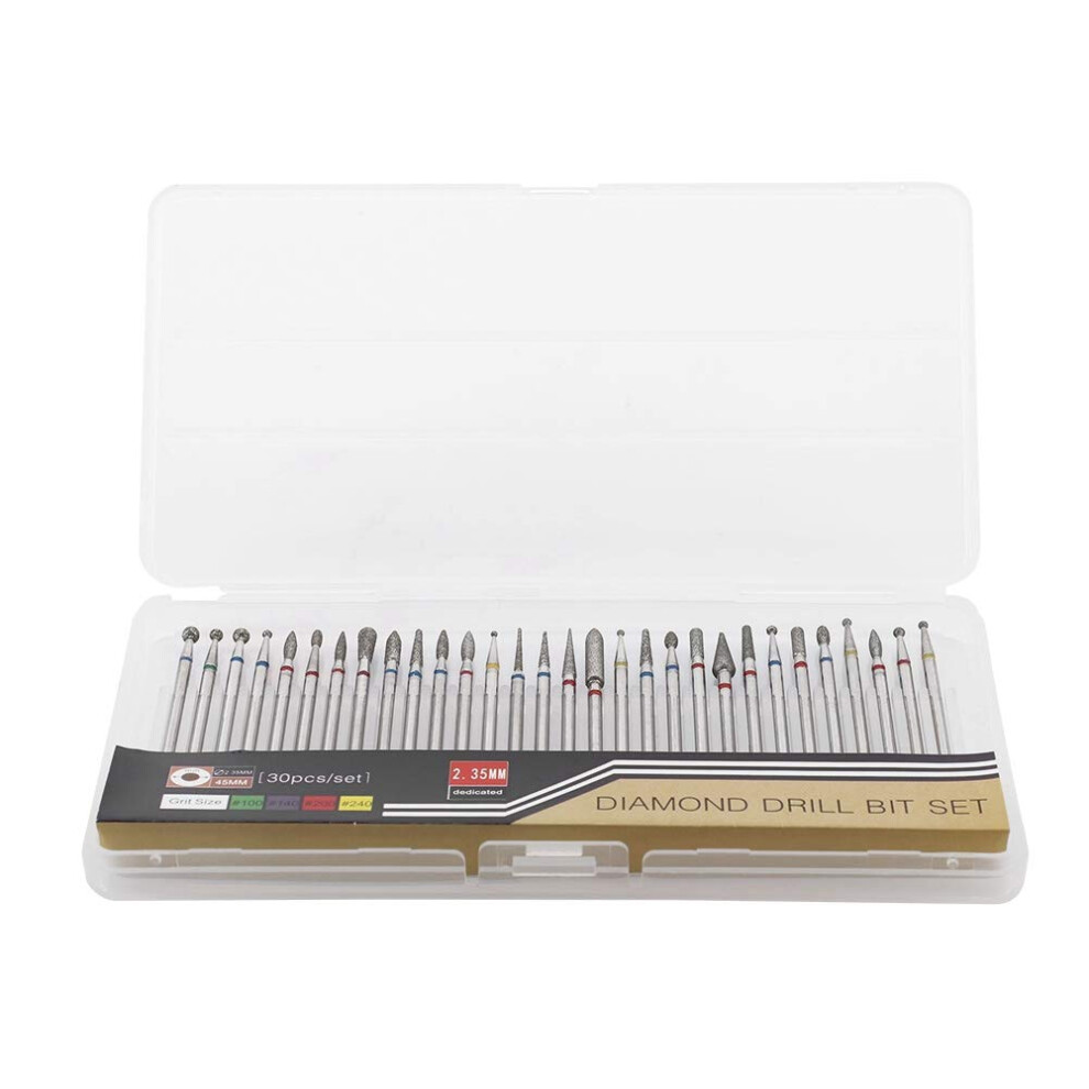30PCS Professional Nail Drill Bits Set for Acrylic and Gel Nails, Tungsten Carbide with Case