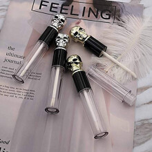 Lip Gloss Tubes with Gold Silver Skull Cap Brush, Refillable Empty Lip Balm Containers Travel DIY