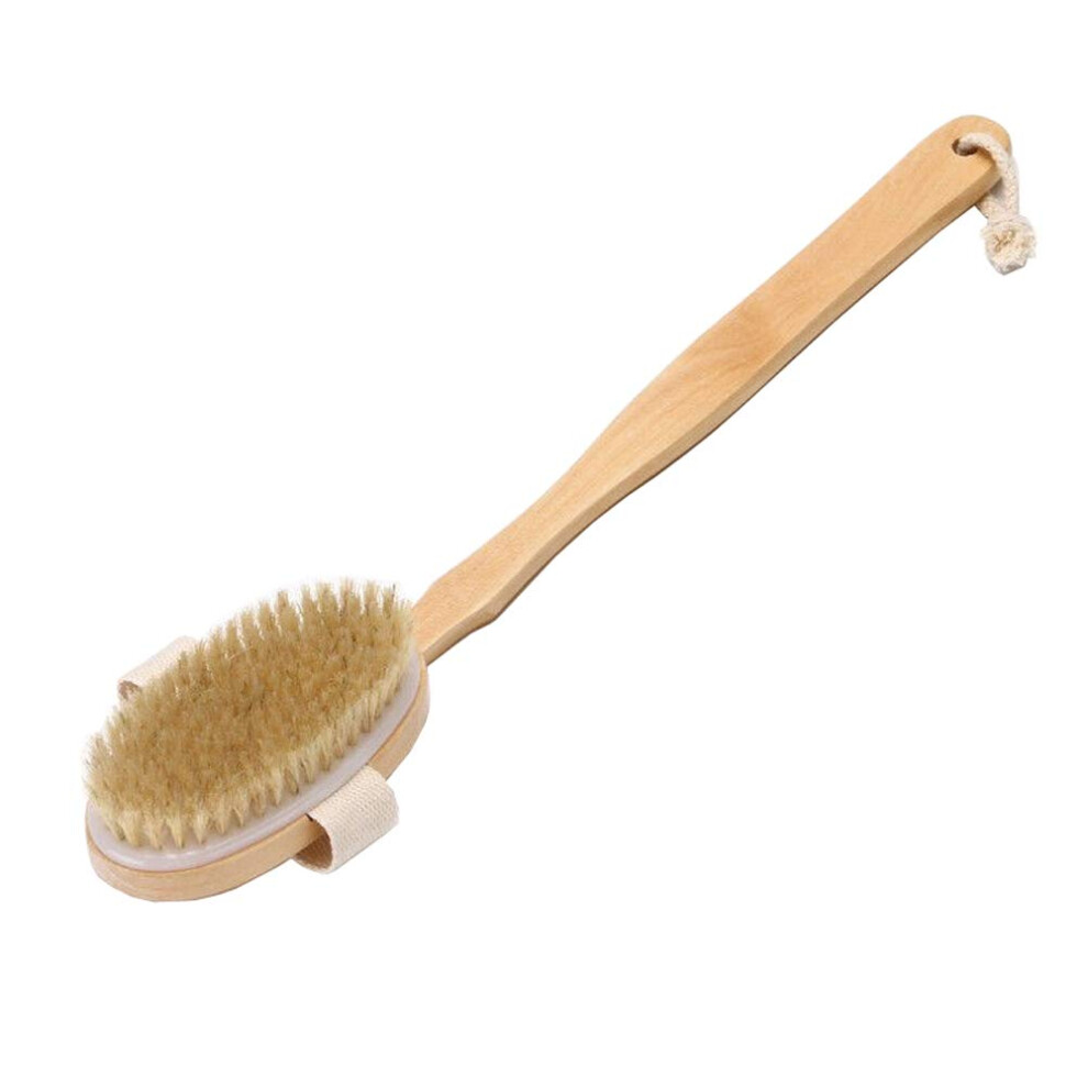 Back Scrubber with Long Handle and Detachable Natural Bristle Shower Brush for Exfoliating Skin