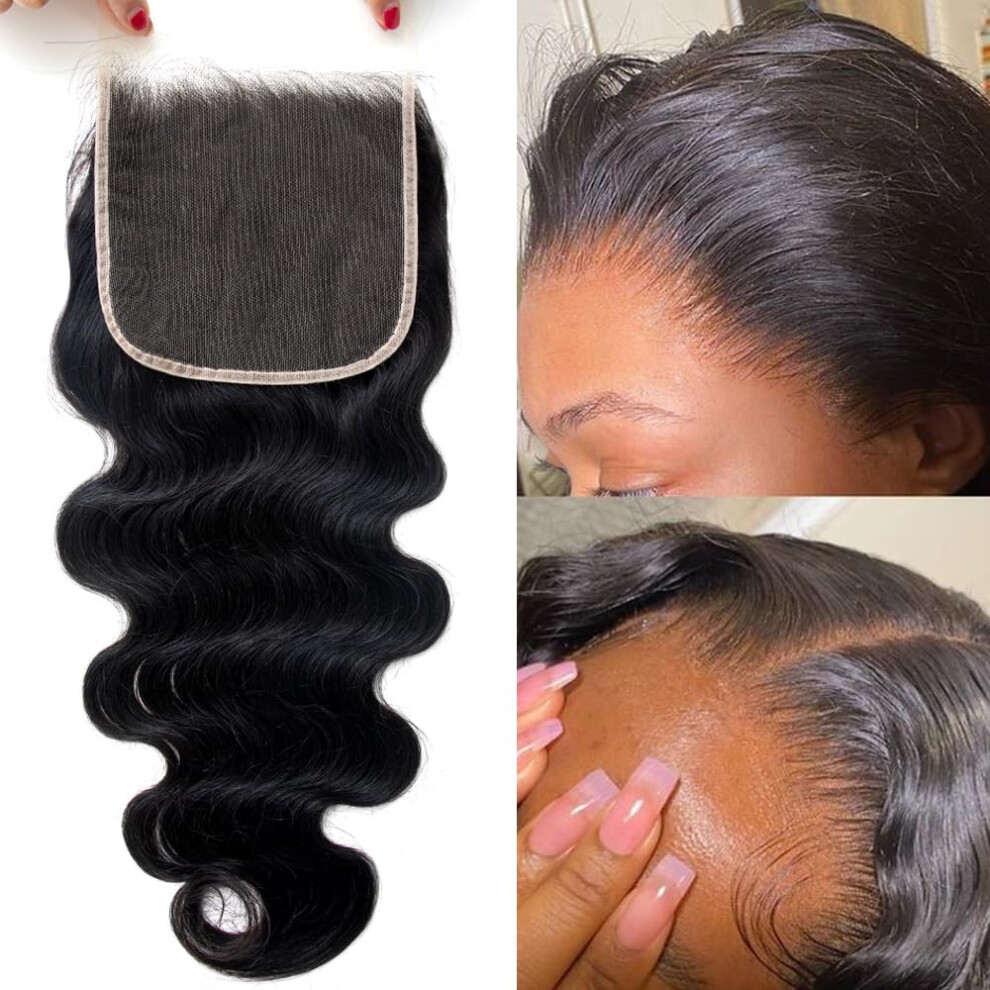 Unisex 5X5 Hd Lace Closure Body Wave Brazilian Virgin Human Hair 12A Grade Preplucked Natural Hairline