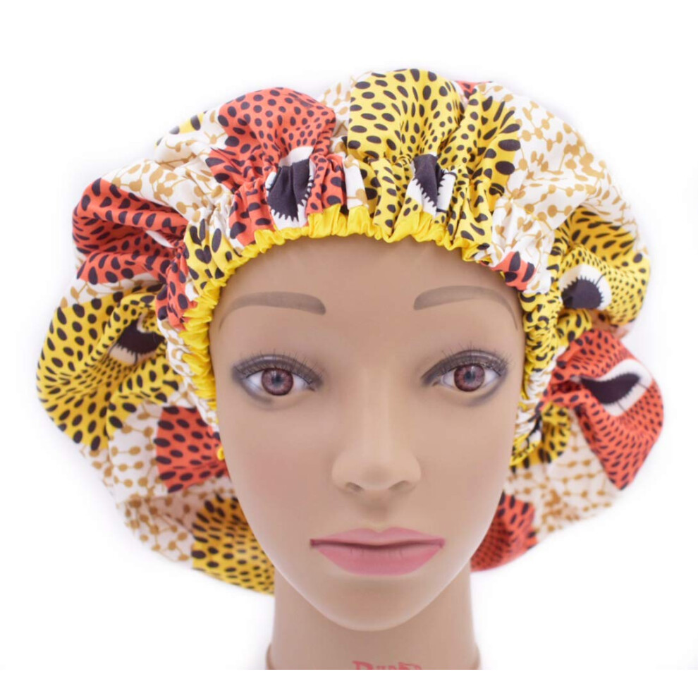 Large Reversible Double Layer Satin Bonnet Sleep Cap for All Hair Types Yellow