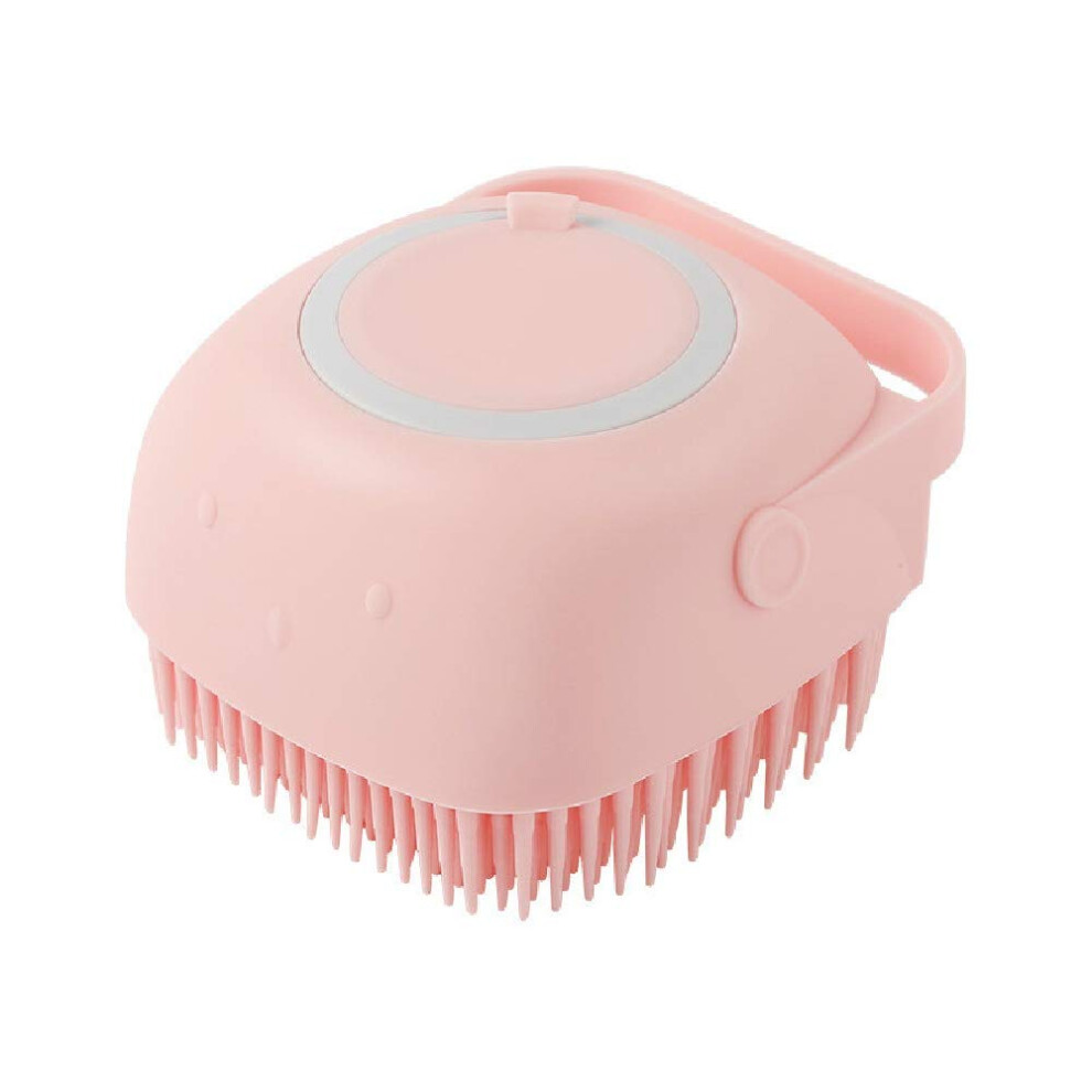 Pink Silicone Bath Brush With Builtin Soap Dispenser, Soft Exfoliating Body Scrubber, 80Ml