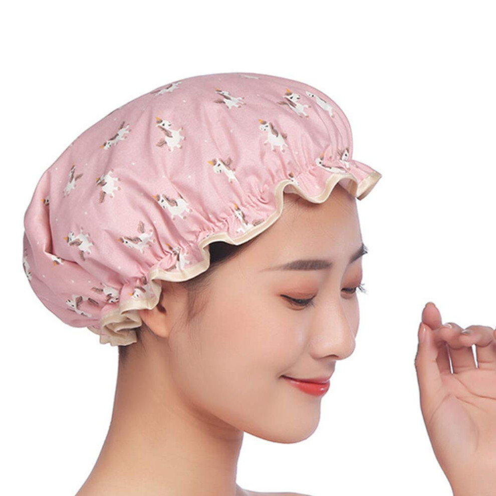 Waterproof Double Layer Shower Cap for Women and Kids, Reusable Cartoon Bath Hair Protection, 4 Pack