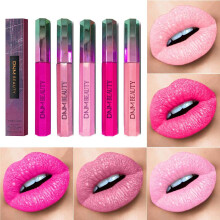 Pink Diamond Shimmer Metallic Liquid Lipstick Long Lasting Waterproof Lip Color for Women