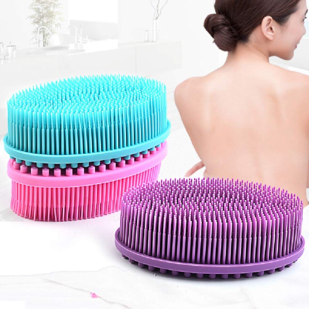 Purple Silicone Bath Brush Back Scrubber With Gentle Exfoliation And Massage Bristles For Wet Or Dry Use