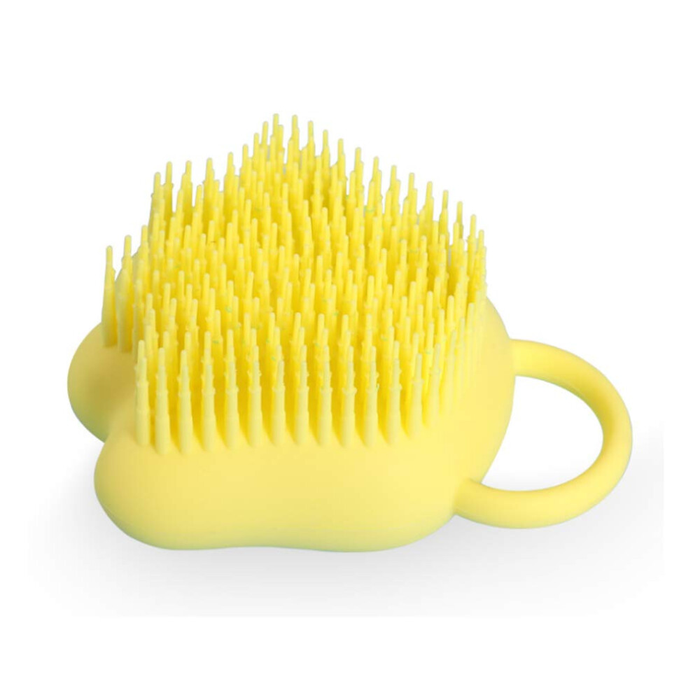 Yellow Silicone Bath Brush With Builtin Gel Dispenser, Soft Paw Design, Gentle Scalp Massager For Kids And Pets,