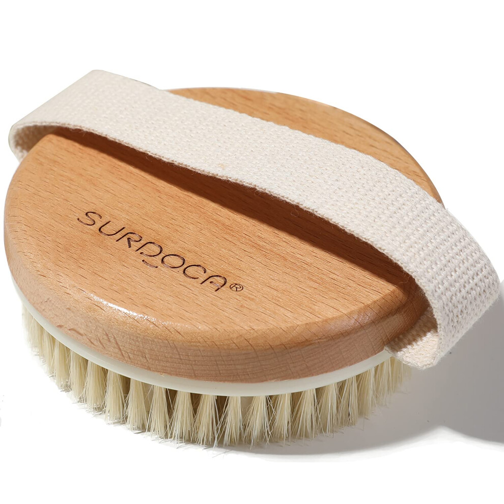 Dry Body Brush for Cellulite and Lymphatic Massage, Beech Wood Exfoliating Brush with Nylon Bristles