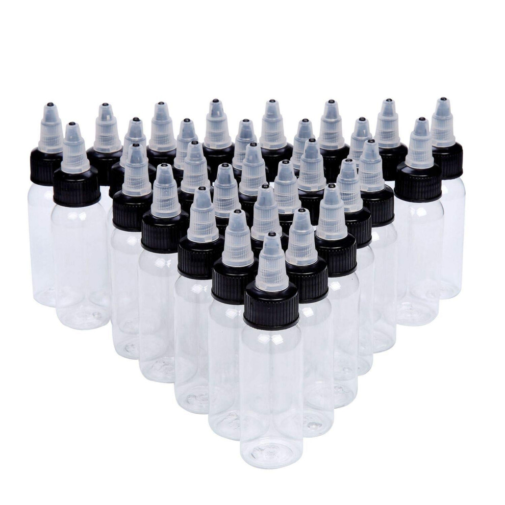 30pcs 30ml PET Squeeze Ink Bottles with Twist Caps, Clear Reusable Tattoo Pigment Containers