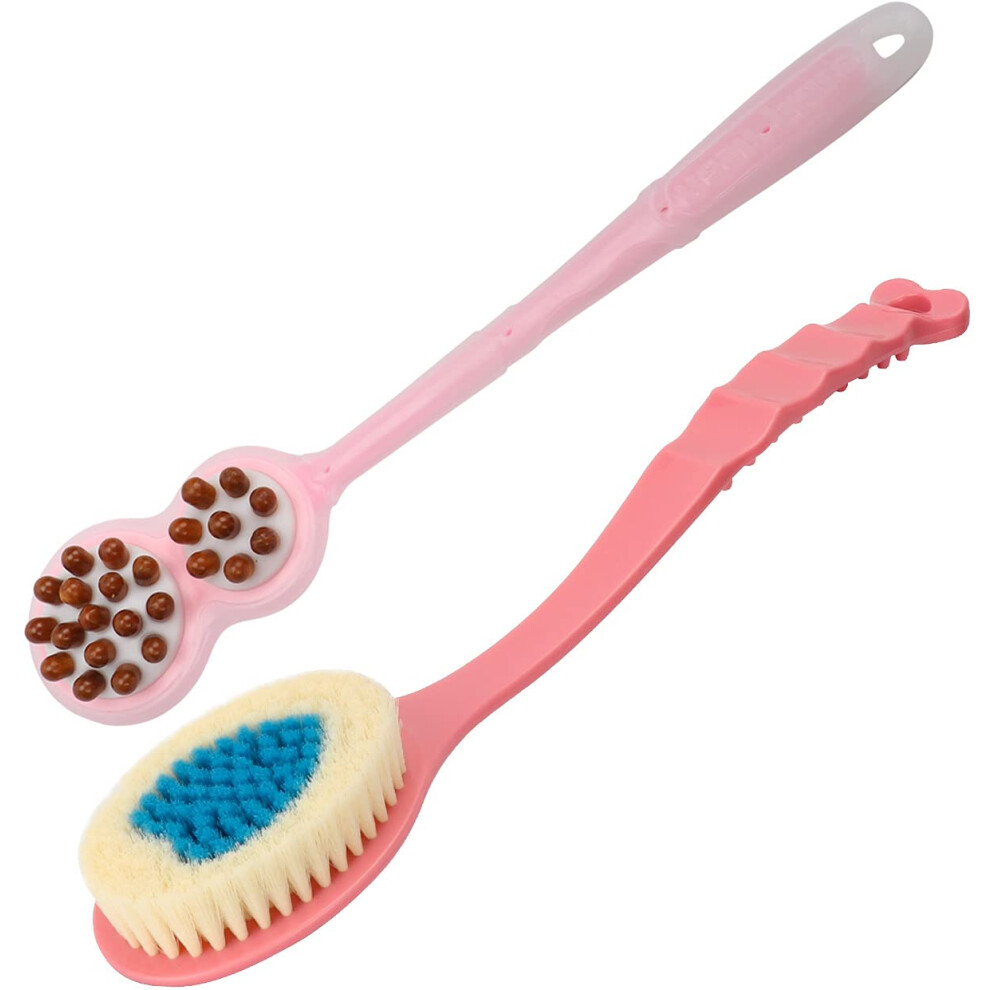 Red Back Scrubber With Long Handle, Exfoliating Body Brush For Shower And Bath Â