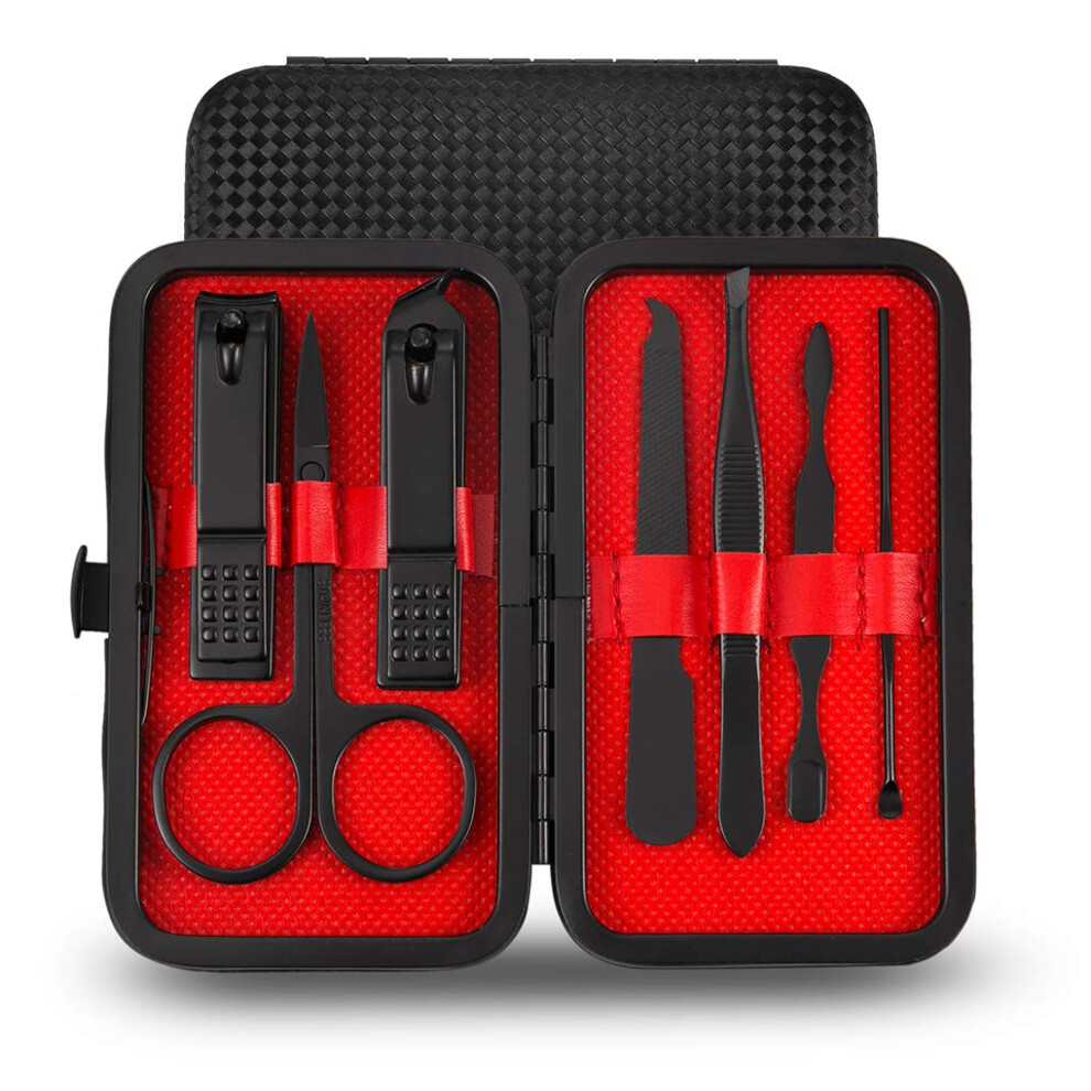 7pcs Stainless Steel Manicure Pedicure Set with Dual Nail Clippers and Travel Case