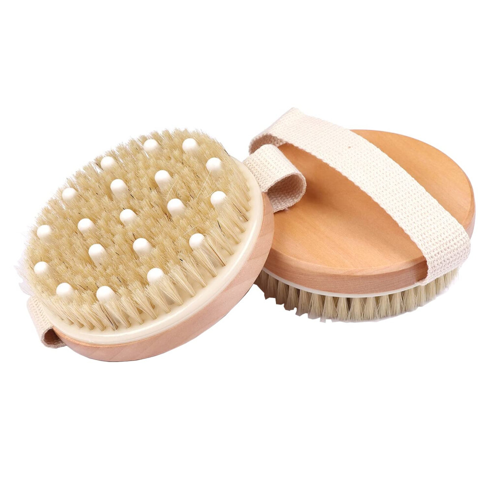 Dry Body Brush Set with Bamboo Scrubber, Soft and Firm Bristles for Exfoliation and Circulation