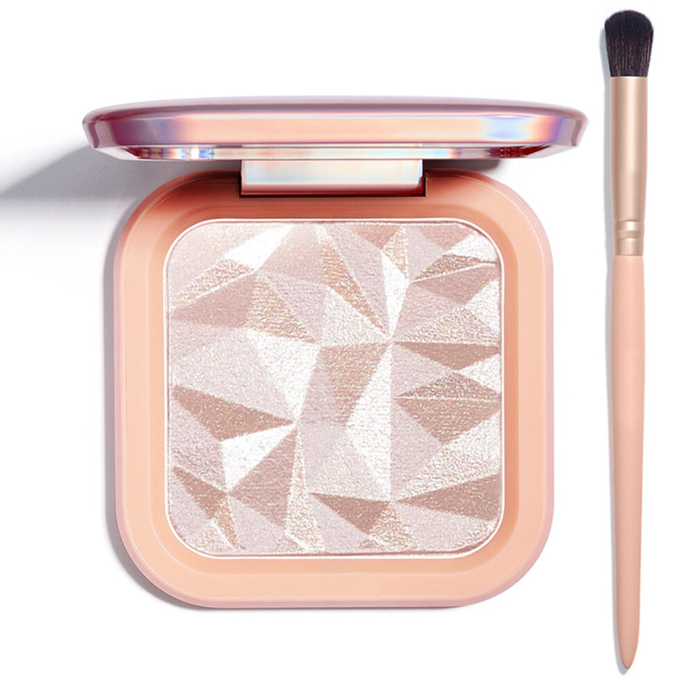 Highlighter Makeup Palette Nude Pink with Brush, Long Lasting Shimmer Contour for Natural Glow