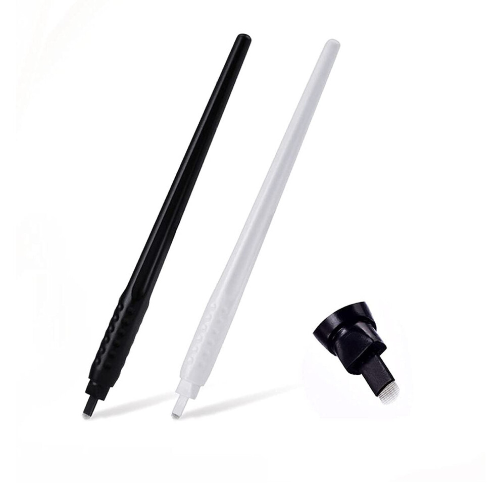 Black/White 2Pcs Disposable Microblading Pens 18U Manual Eyebrow Tattoo Tool Permanent Makeup For Brows And Lips And