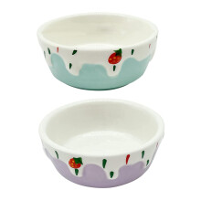 2 Pack Ceramic Pet Food Bowls for Hamsters Rabbits Chinchillas, Easy Clean Feeding Basins, Purple and Blue