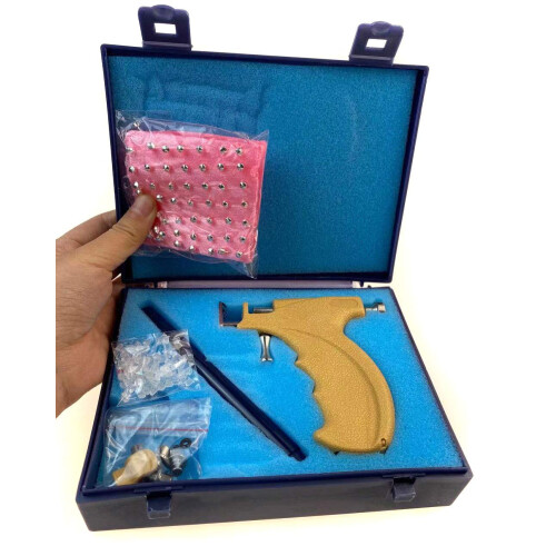 Automatic Spring Ear Piercing Gun Kit with 108 Studs and Storage Case for Home and Salon Use