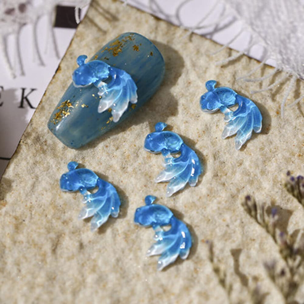 Blue Resin Goldfish Nail Art Decorations 10Pcs Crystal Nail Charms With Multidimensional Sparkle