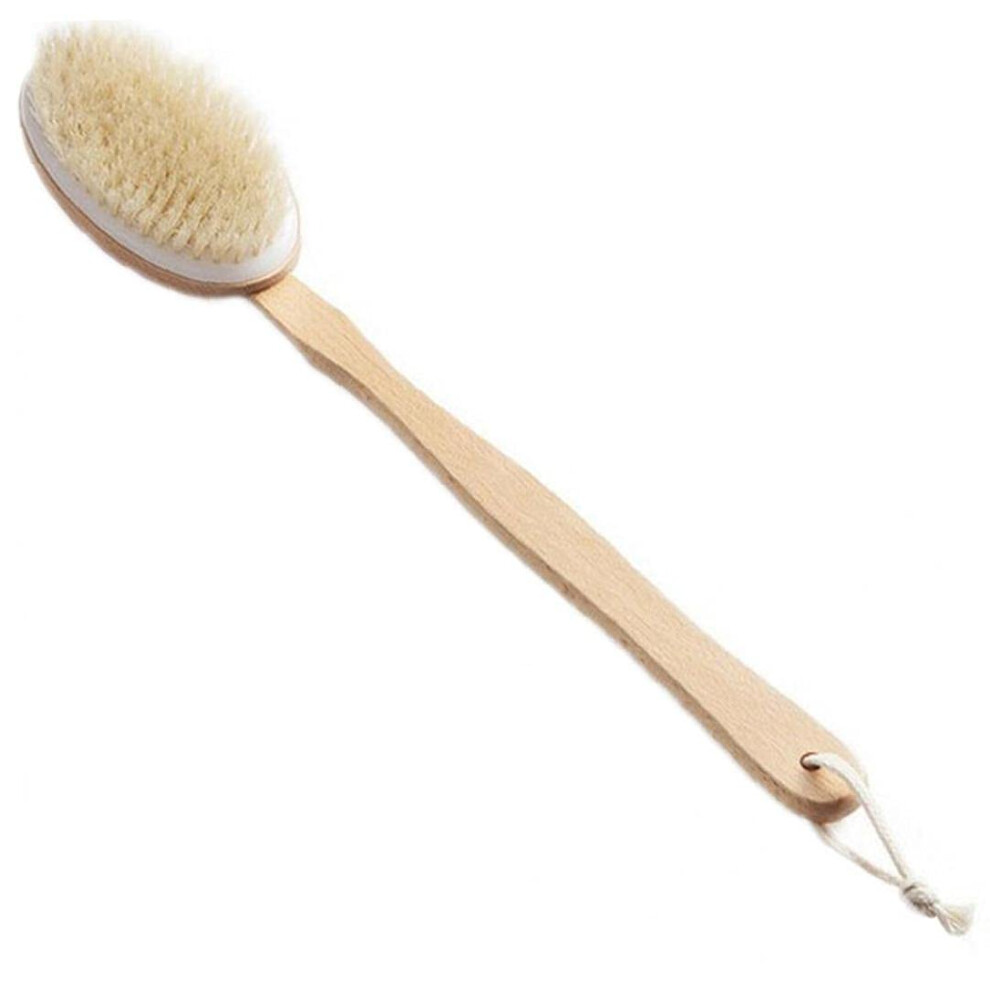 Bath Body Brush with Long Wooden Handle, Boar Bristle Back Scrubber for Gentle Skin Exfoliation
