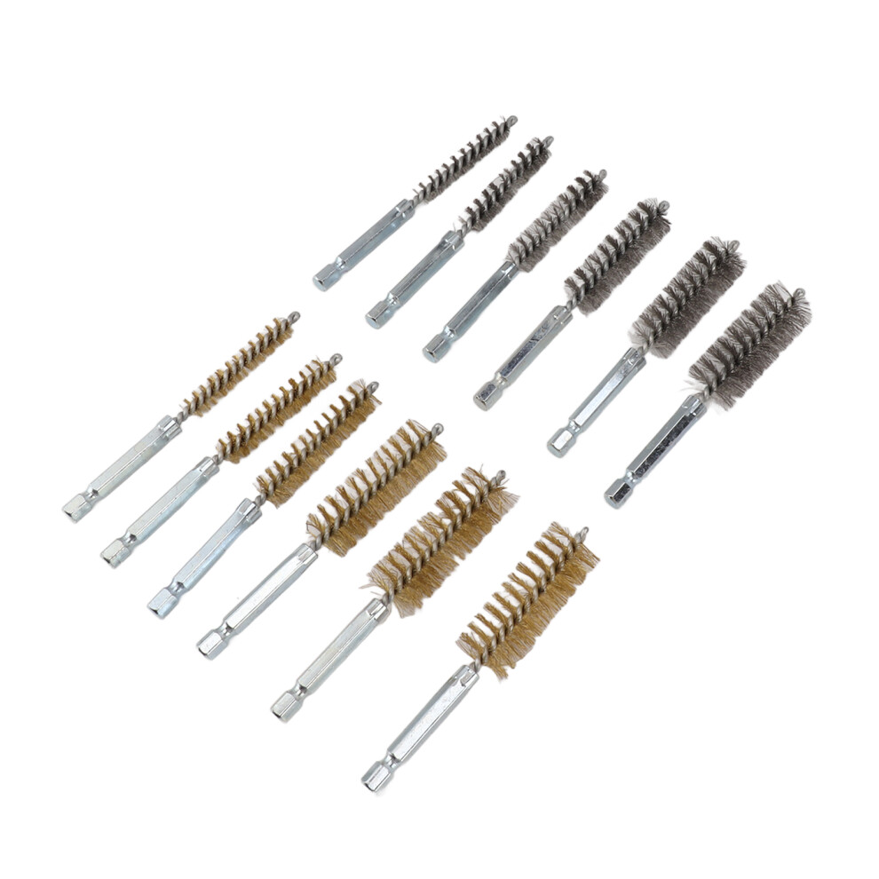 12Pcs Copper & Iron Bore Brush Set For Power Drill, 8-19Mm 3421381424792