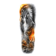 2 Sheets Extra Large Waterproof Full Arm Temporary Tattoos, Realistic Indian Warrior and Wolf Design